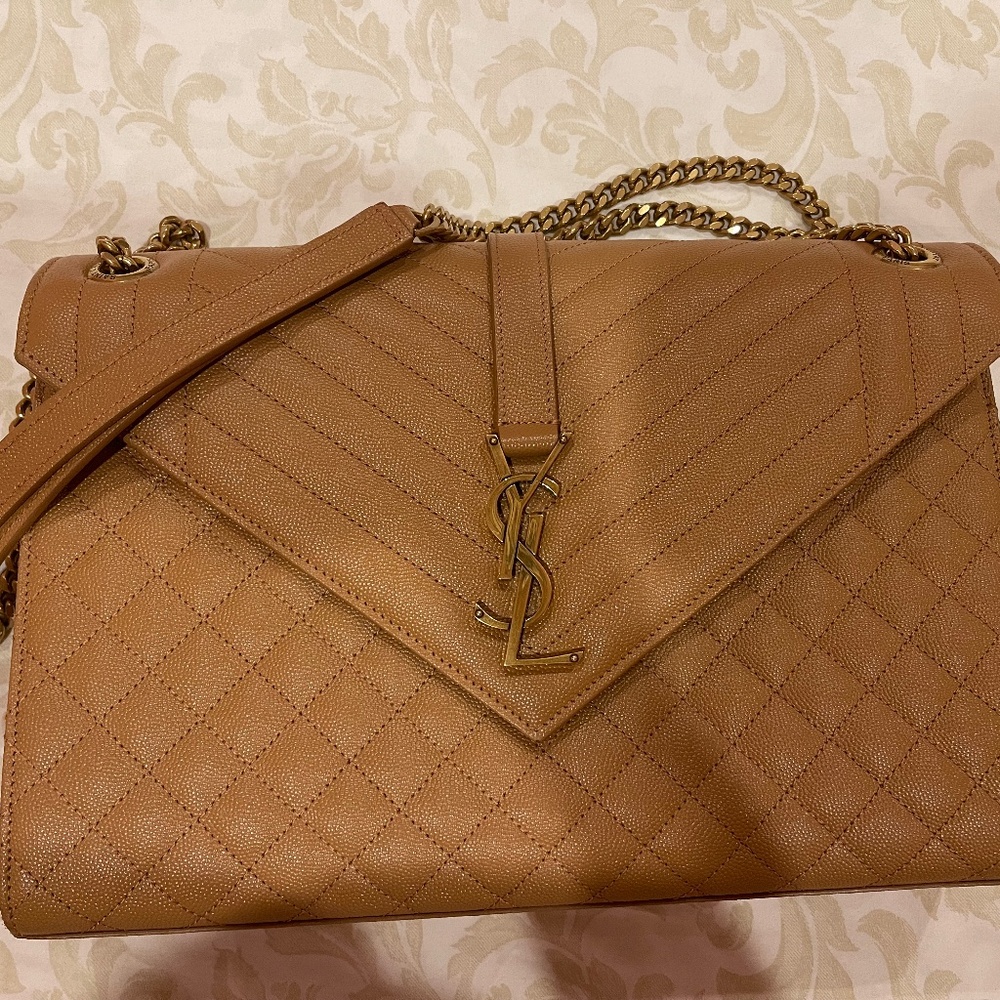 Authentic Saint Laurent Large Tri-Quilted Envelope Chain Shoulder Bag